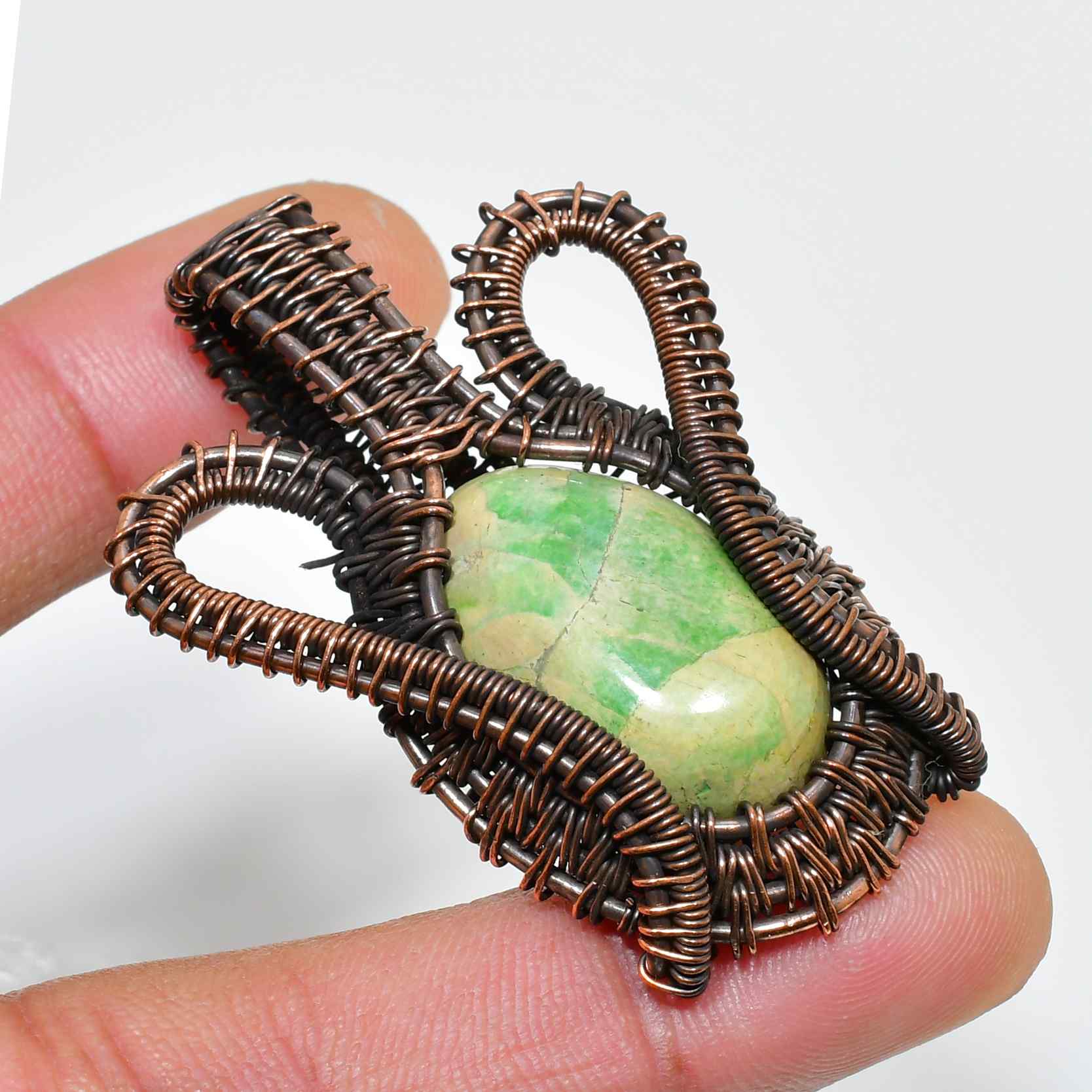 Terra’s Embrace – Green Stone Copper Pendant