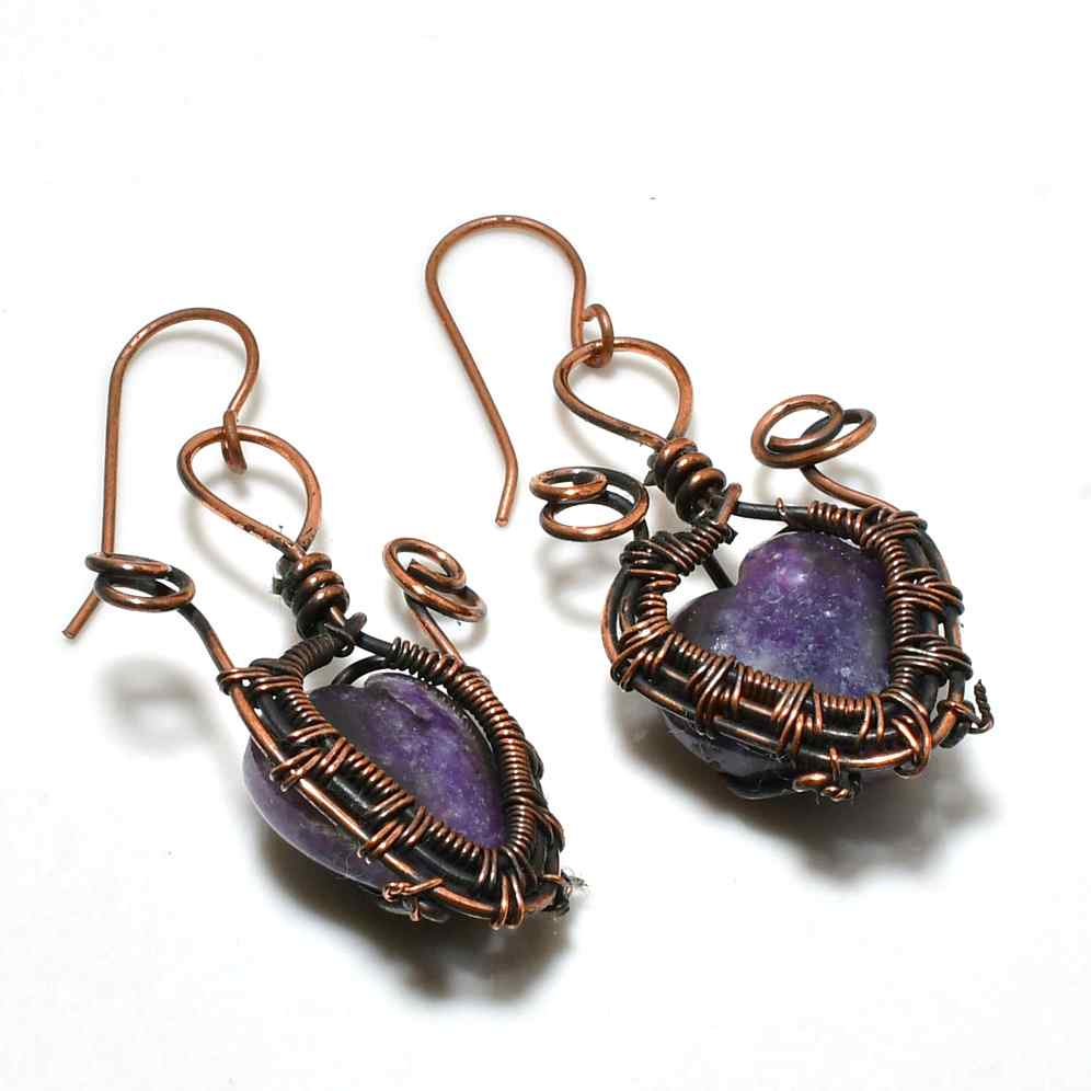 Aura Heart – Amethyst Copper Earrings