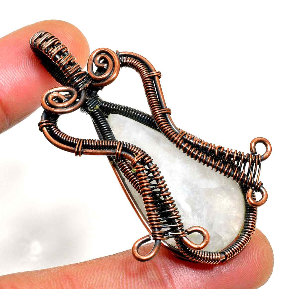 Moonlit Harmony – Blackened Copper Moonstone Pendant