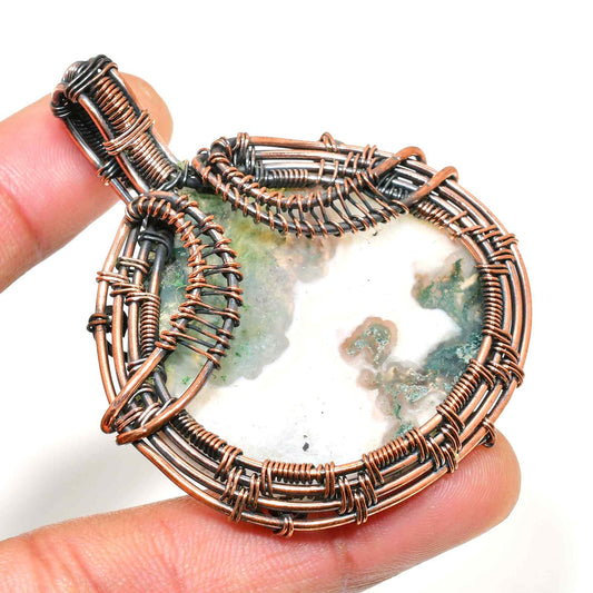 Agate Whisper – Oxidized Copper Pendant