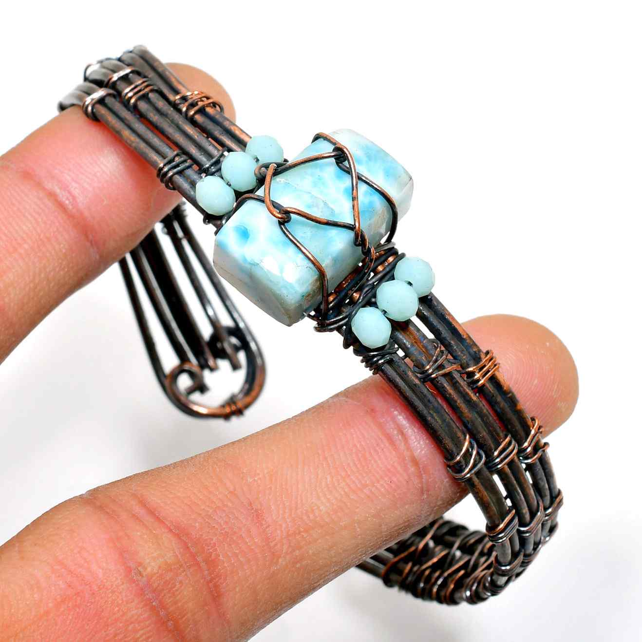 Ocean’s Embrace – Larimar Copper Bracelet