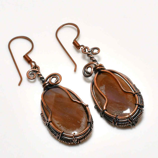 Terra’s Embrace – Brown Agate Copper Earrings