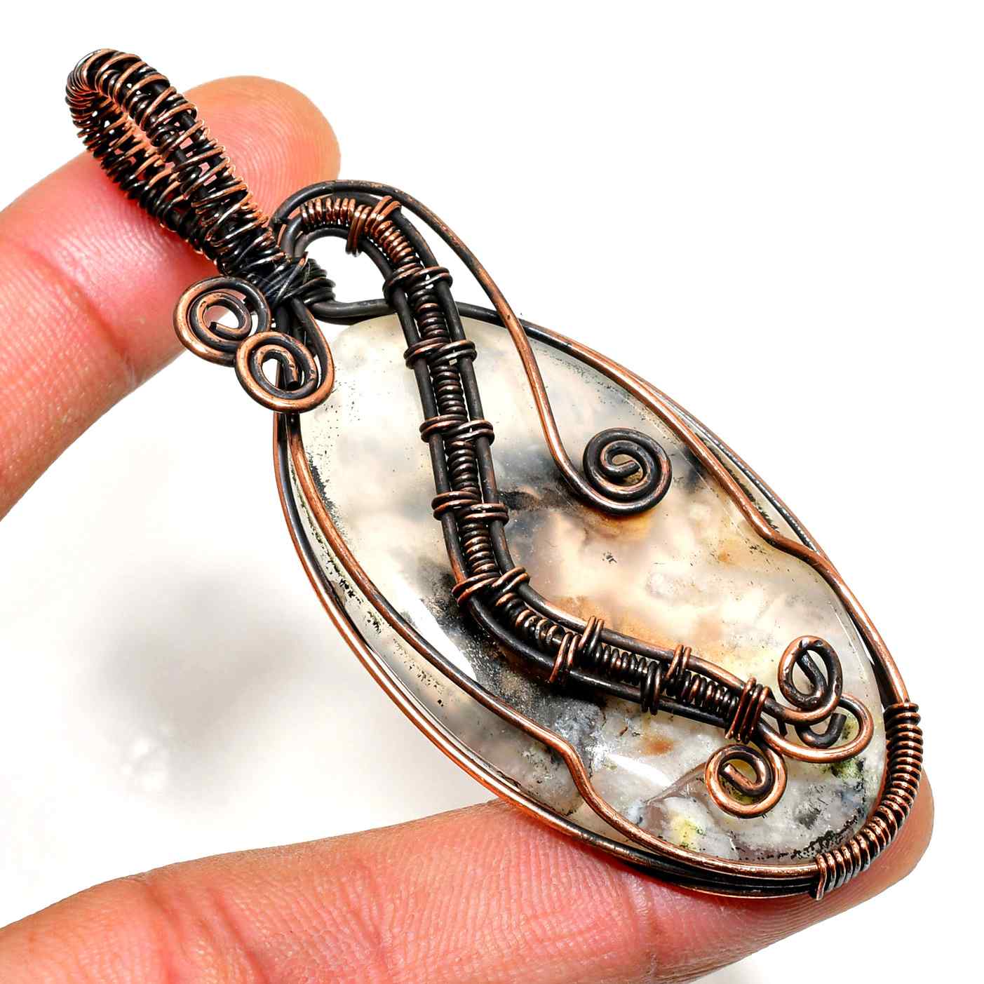Gaia’s Embrace – Agate Oxidized Copper Pendant