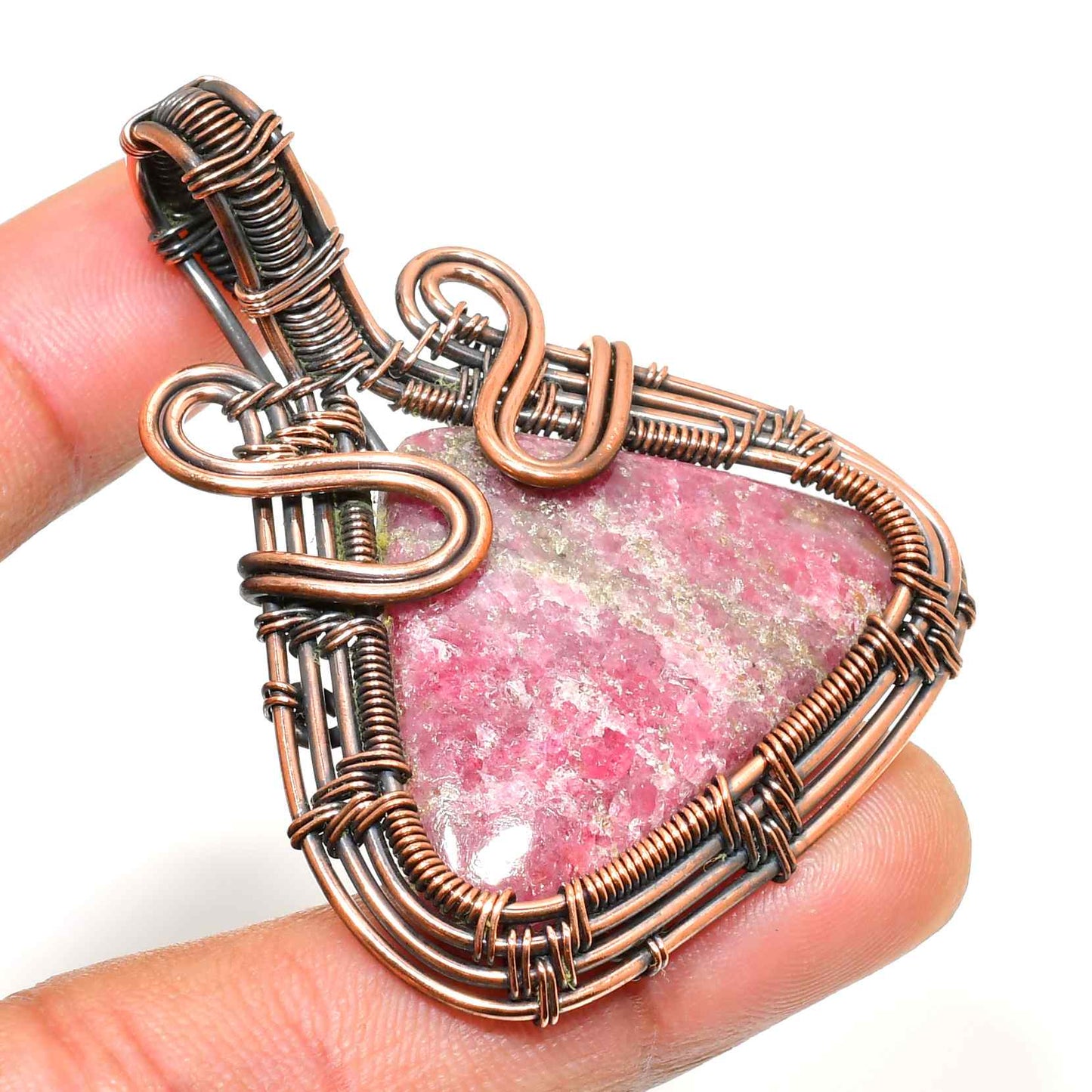 Heart’s Embrace – Rhodonite Copper Pendant