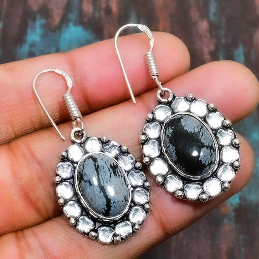 Gaia’s Grounding – Silver Black & Gray Agate Earrings