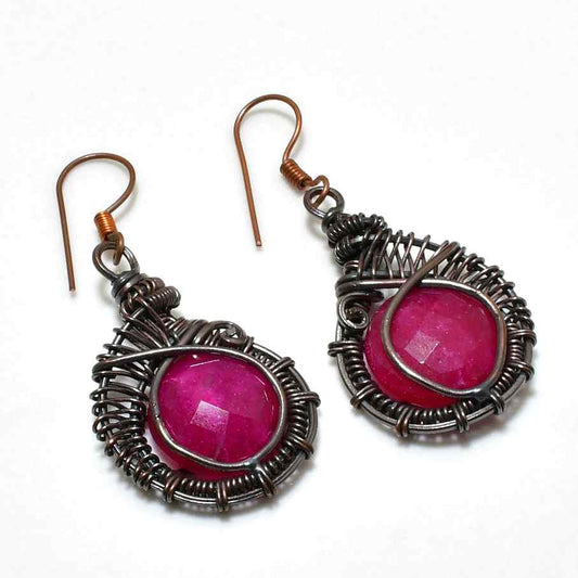 Ruby Ember Drops – Oxidized Copper Earrings