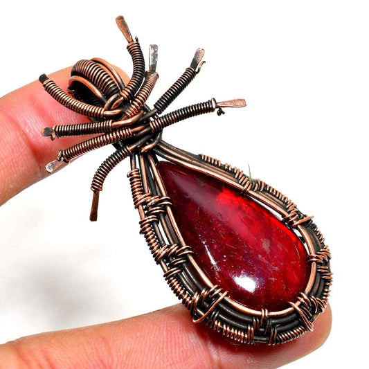 Mystic Flame – Red Agate Copper Pendant