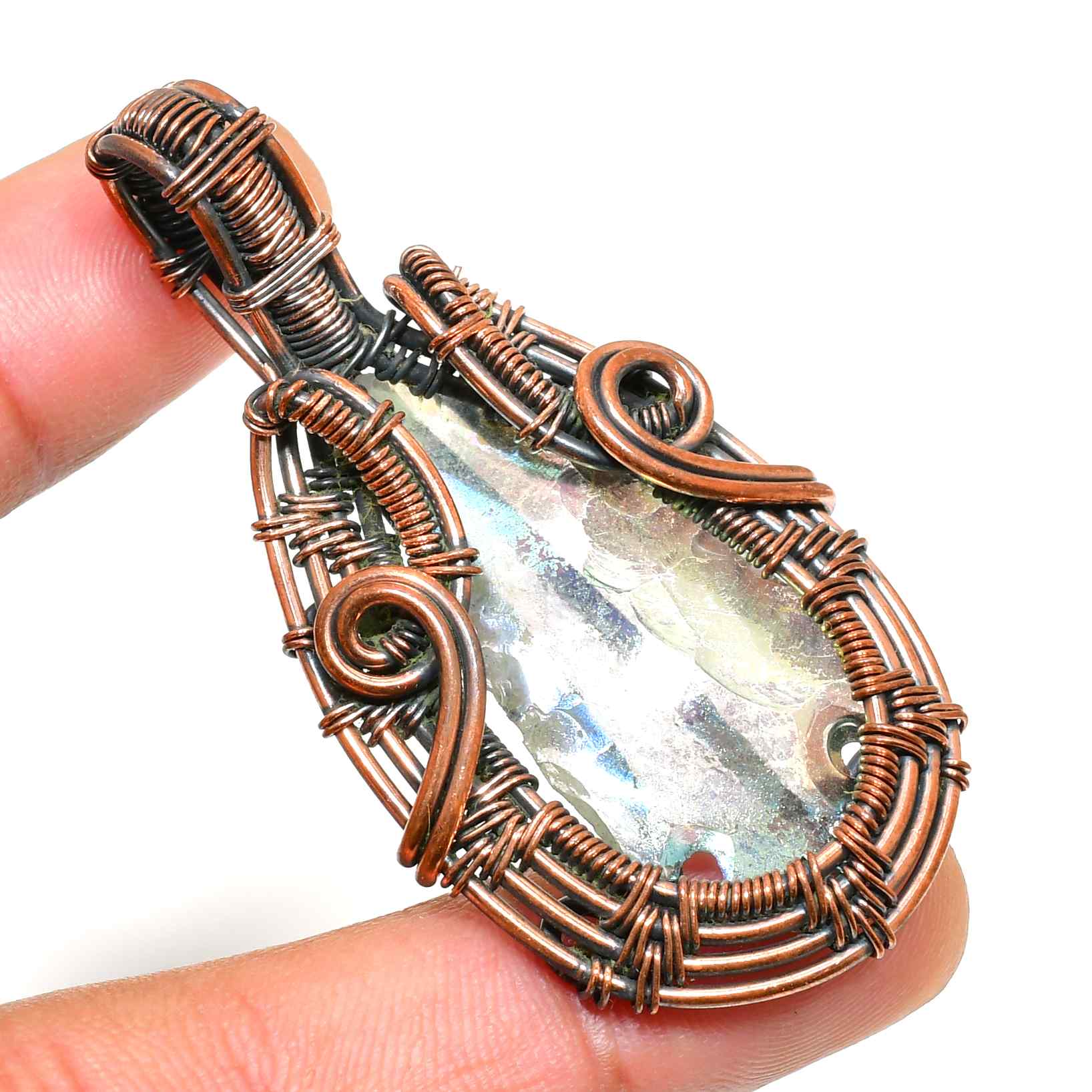 Ezra’s Veil – Labradorite & Oxidized Copper Pendant