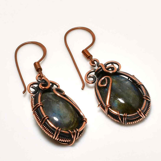 Selene’s Veil – Labradorite & Oxidized Copper Earrings