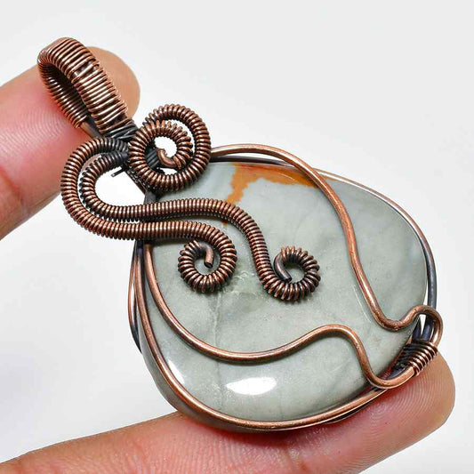 Serene Roots – Copper-Wrapped Natural Stone Pendant