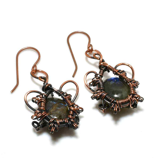 Luna’s Embrace – Labradorite Copper Earrings