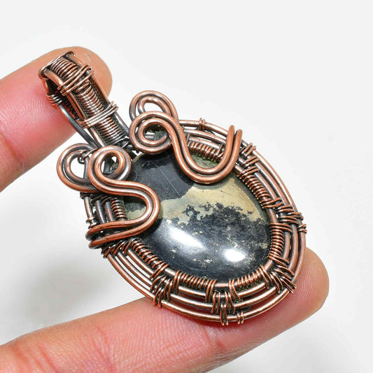 Borrowed Light – Black Stone & Copper Pendant