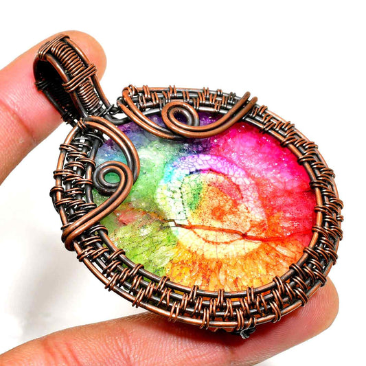 Aria’s Prism – Rainbow Aura Quartz Copper Pendant