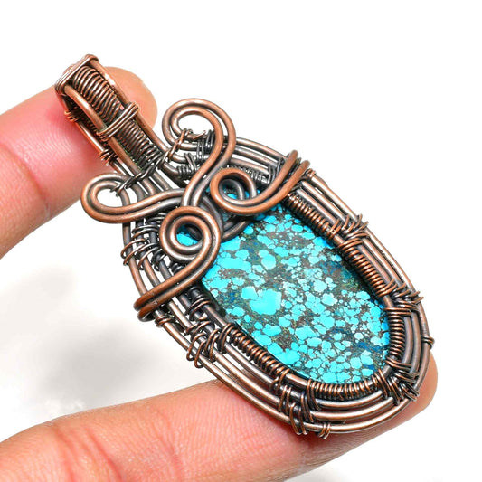 Turquoise Haven – Hand-Wrapped Copper Pendant