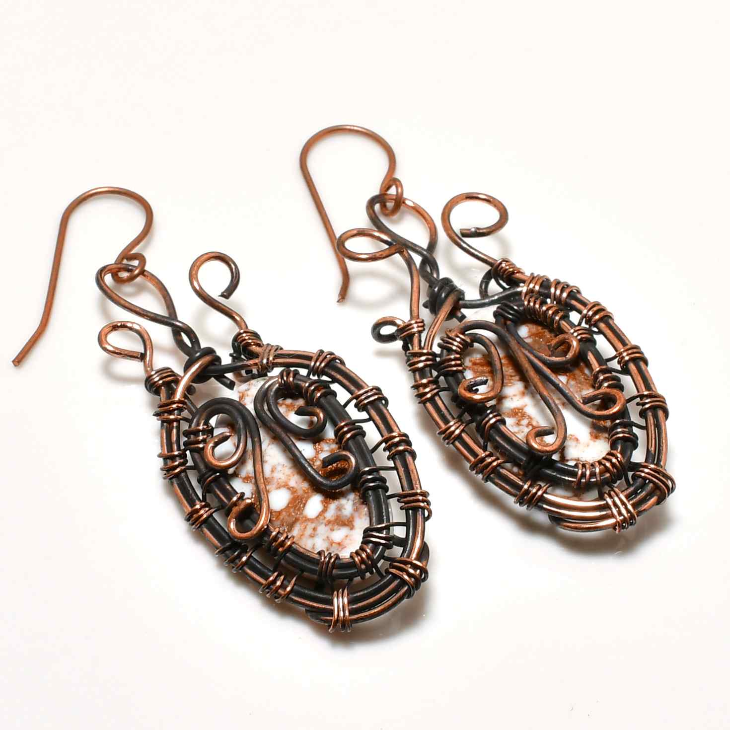 Gaia’s Whisper – Oxidized Copper & Natural Stone Earrings