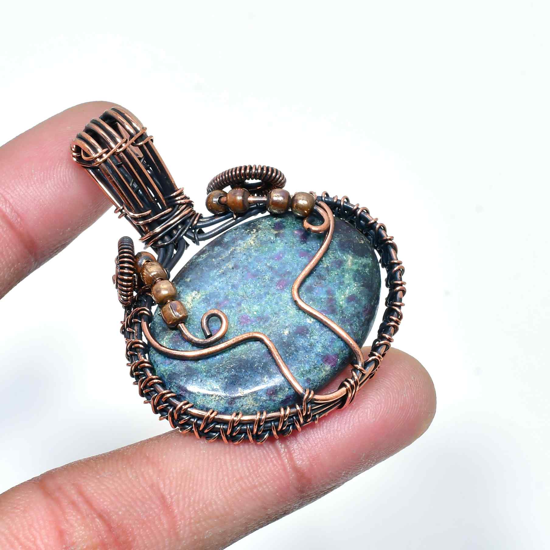 Mystic Shield – Oxidized Copper Gemstone Pendant