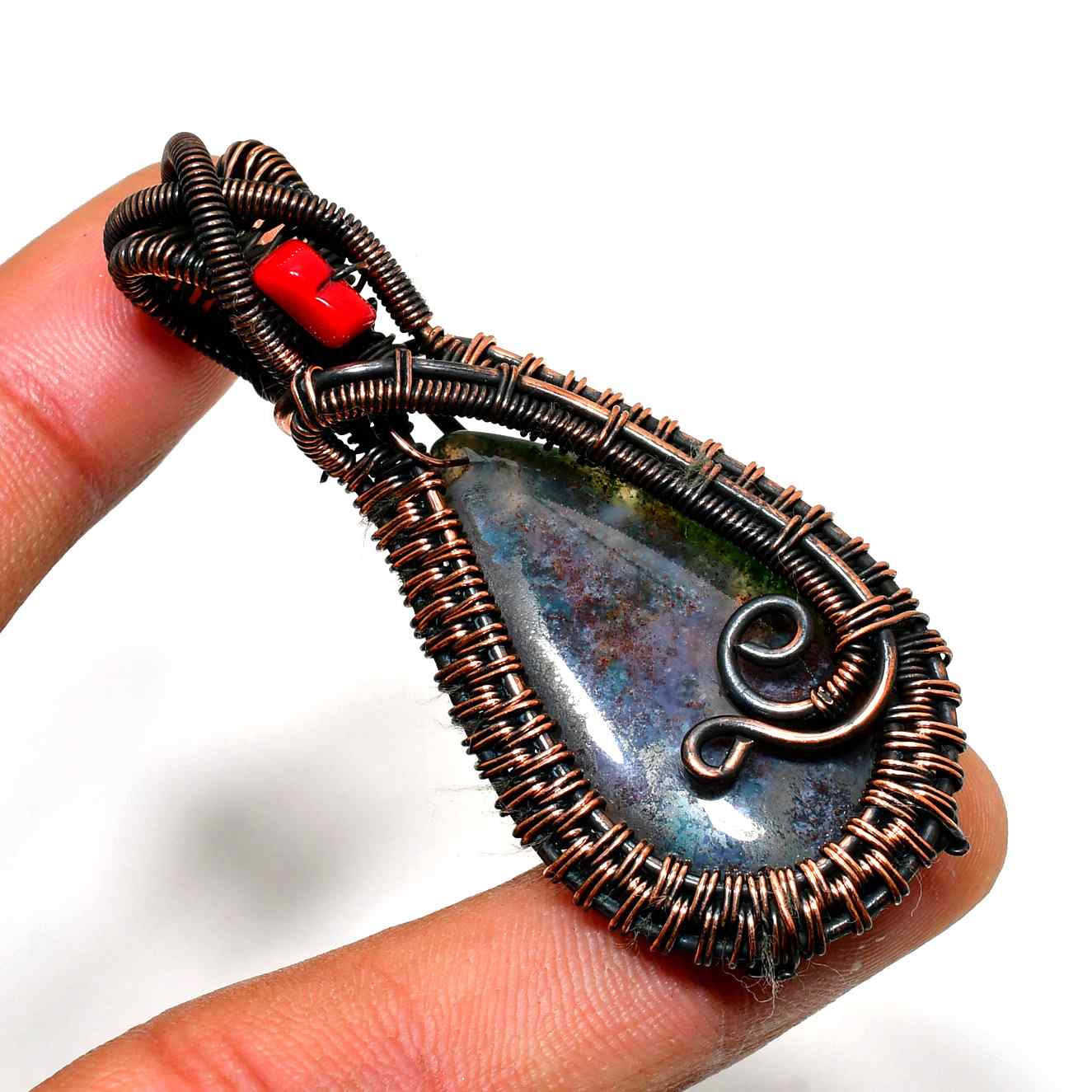 Gaia’s Embrace – Oxidized Copper Gemstone Pendant