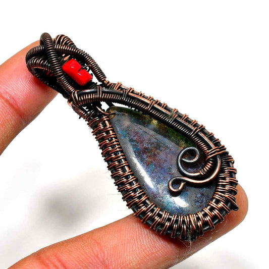 Gaia’s Embrace – Oxidized Copper Gemstone Pendant