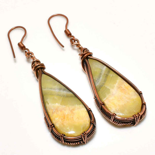 Lemon Harmony – Chrysoprase Copper Earrings
