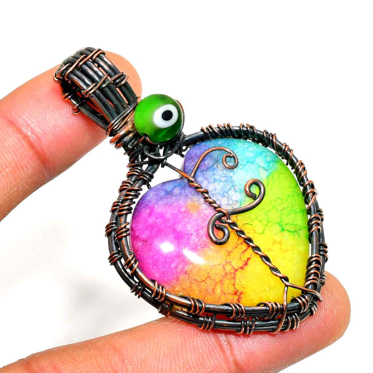 Vibrant Heart – Copper-Wrapped Agate Pendant