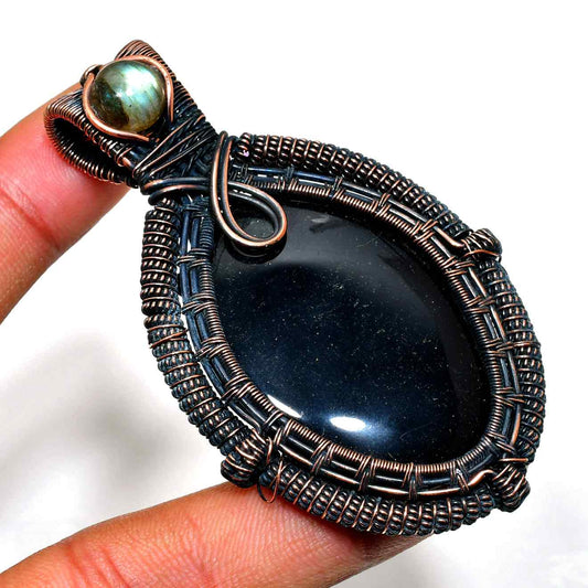 Emberstone Guardian – Obsidian Copper Pendant
