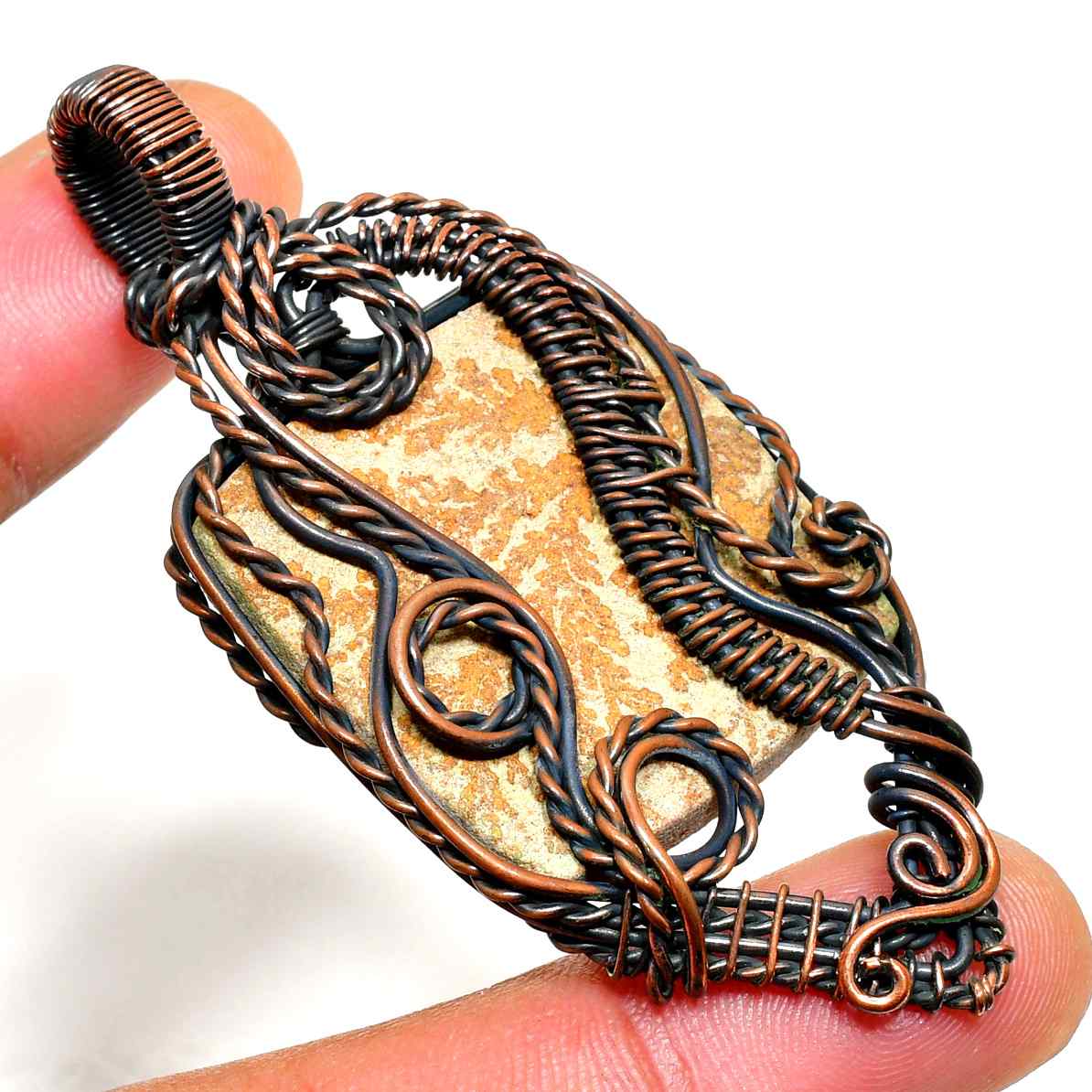 Terra’s Embrace – Copper-Wrapped Natural Stone Pendant