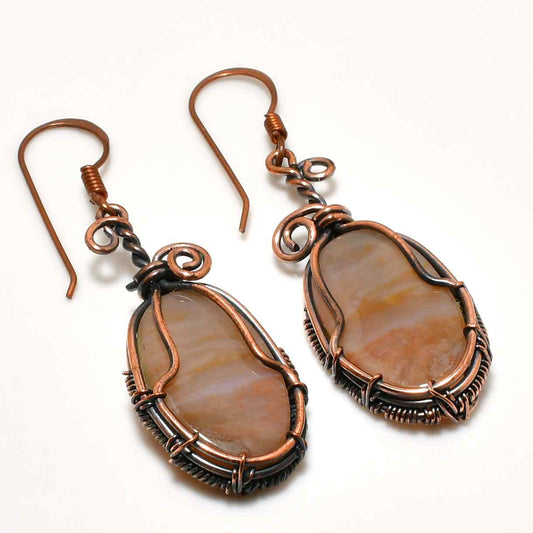 Earthbound Grace – Agate & Oxidized Copper Earrings