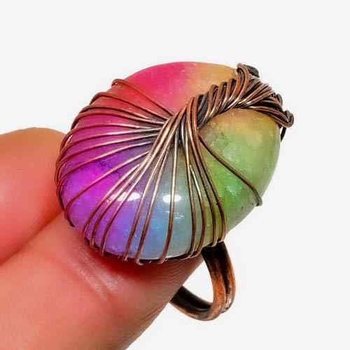 Ember’s Embrace – Rainbow Opal Copper Ring