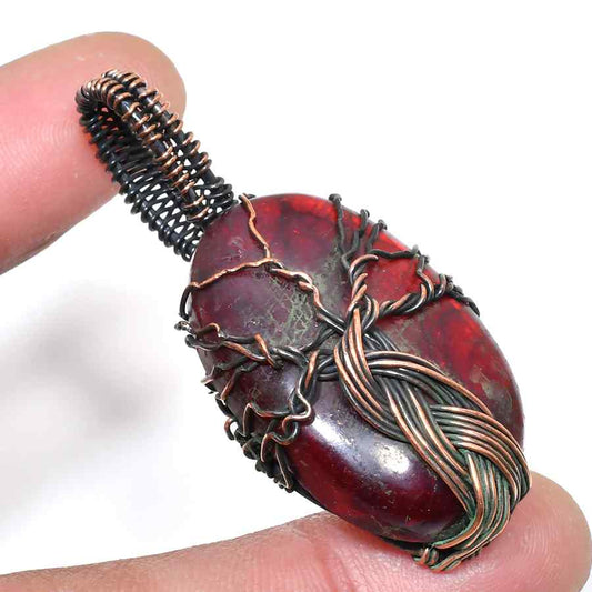 Crimson Serenity – Copper-Wrapped Jasper Pendant