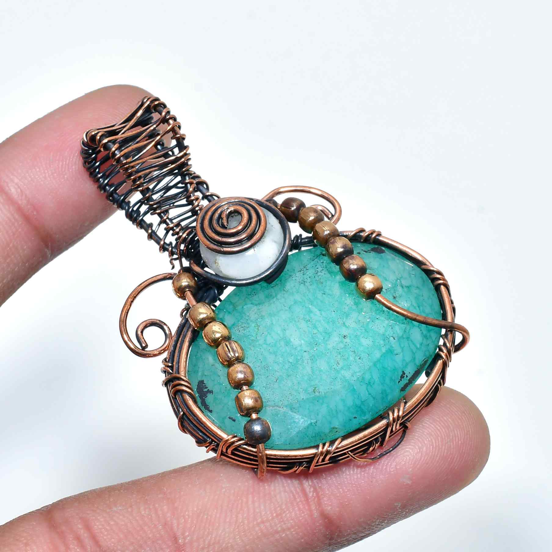 Tranquil Harmony – Amazonite & Copper Pendant
