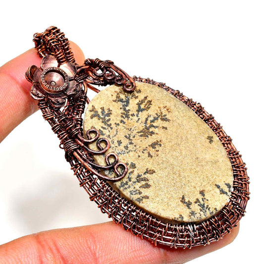 Earth’s Embrace – Dendritic Stone & Oxidized Copper Pendant