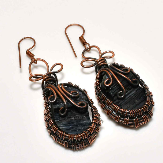 Midnight Aegis – Black Tourmaline Copper Earrings