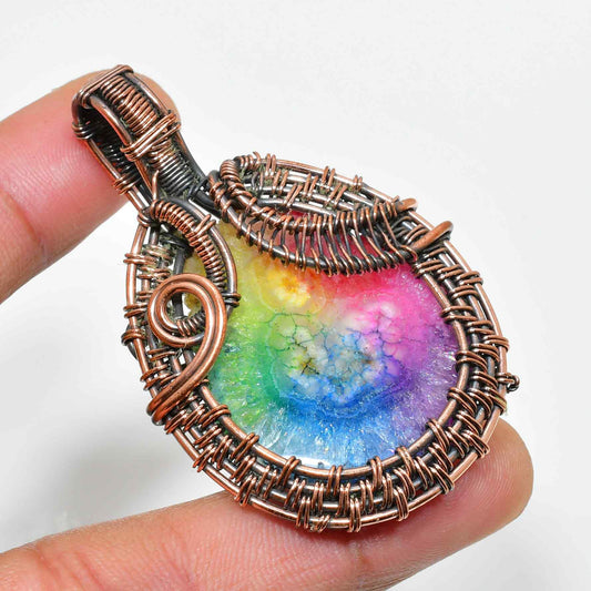 Aurora’s Embrace – Rainbow Agate Copper Pendant