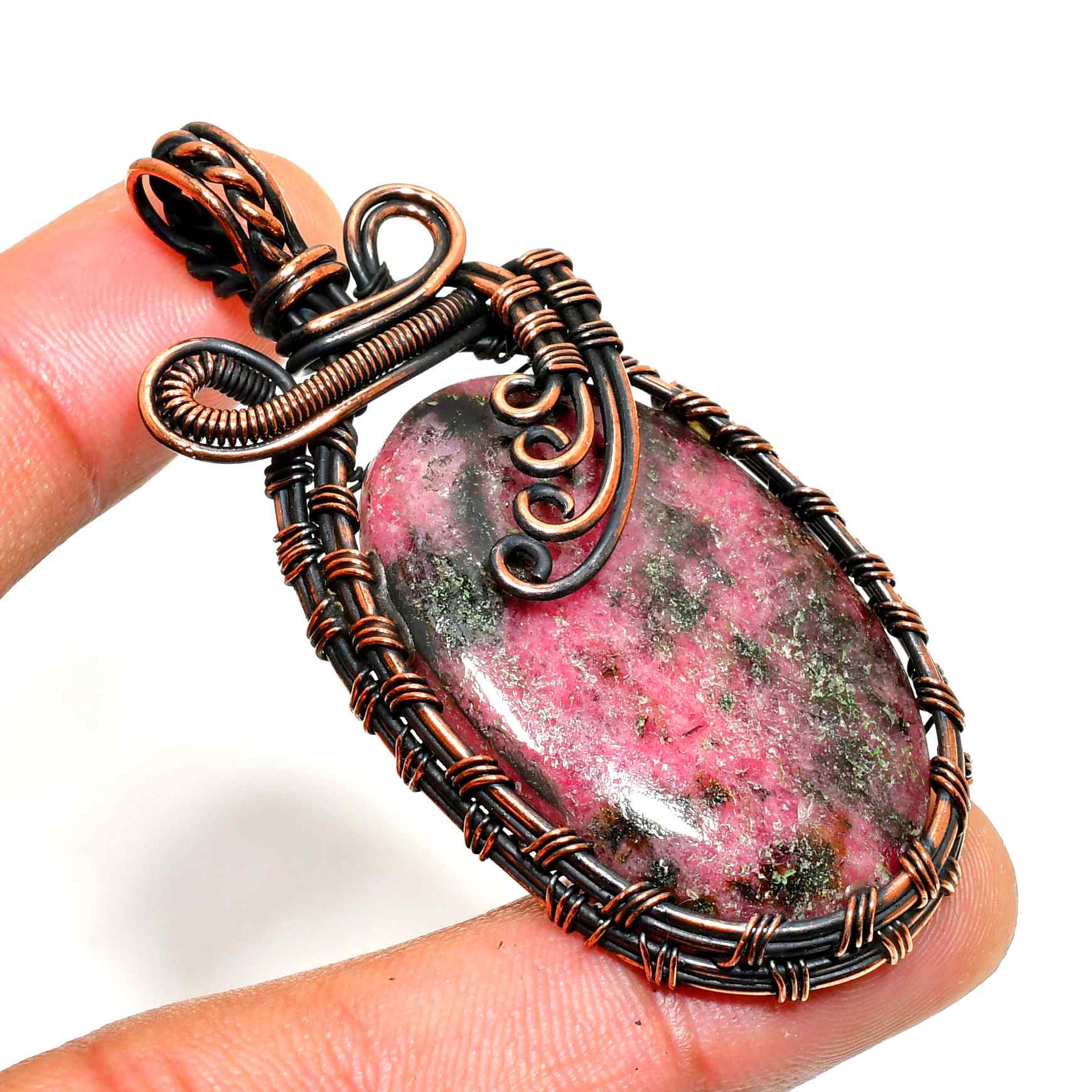 Compassion’s Embrace – Rhodonite Copper Pendant