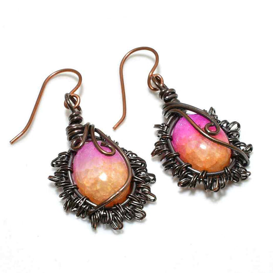 Sunset Ember – Pink & Orange Copper Earrings