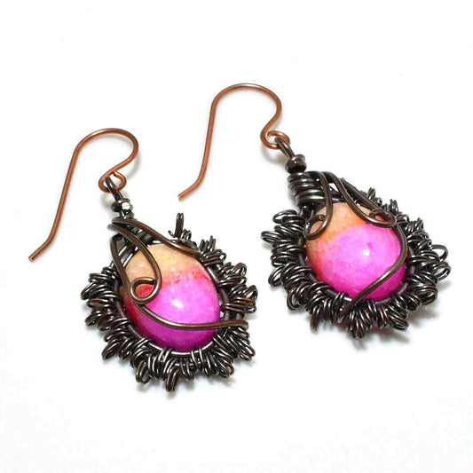 Sunset Reverie – Pink & Orange Copper Earrings
