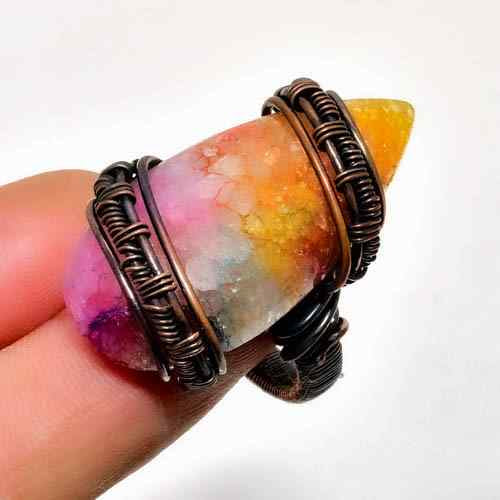 Aurora’s Prism – Multi-Colored Crystal Copper Ring