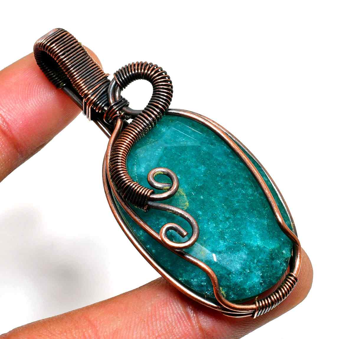 Aquamarine Whisper – Hand-Wrapped Copper Pendant
