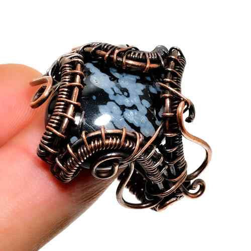 Obsidian Embrace – Snowflake Obsidian Copper Ring