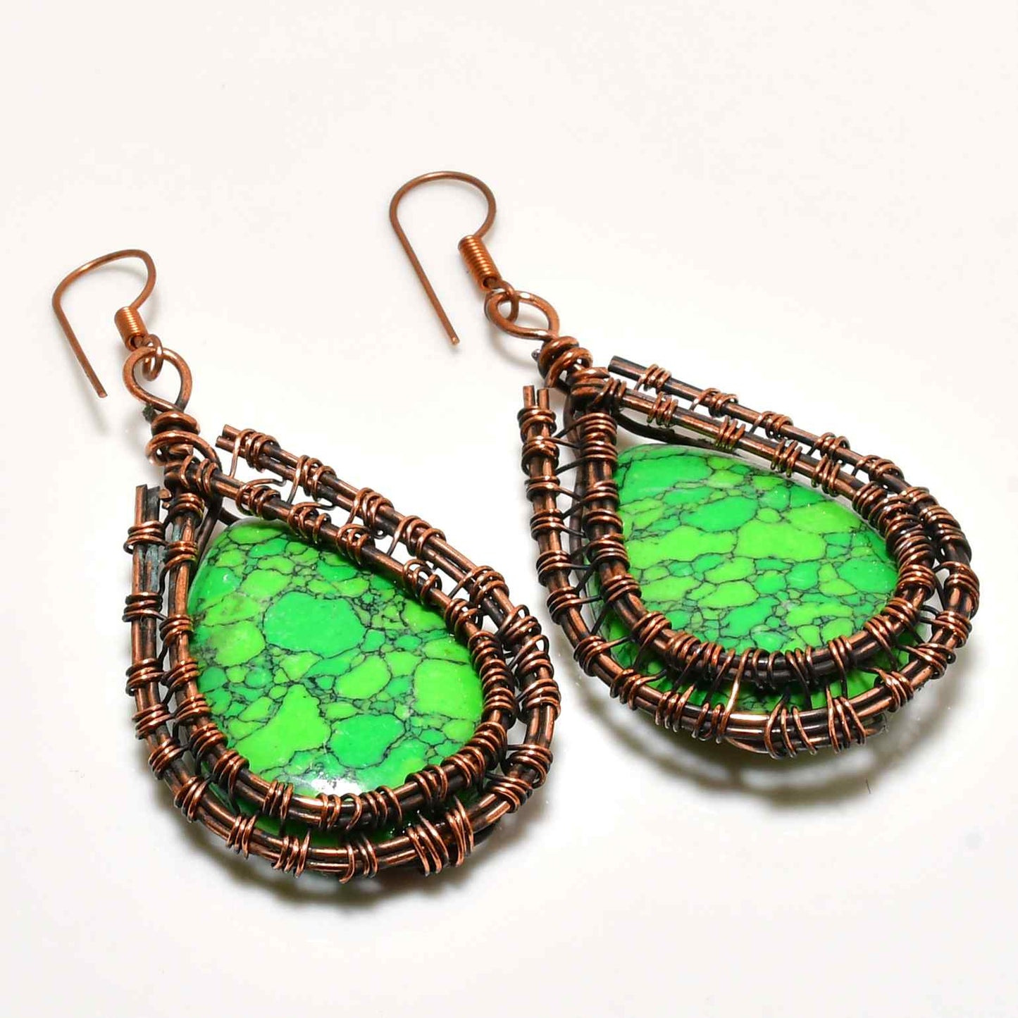 Verdant Dream – Green Turquoise Copper Earrings