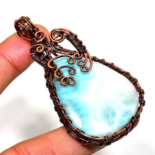 Ocean’s Embrace – Larimar Copper Pendant