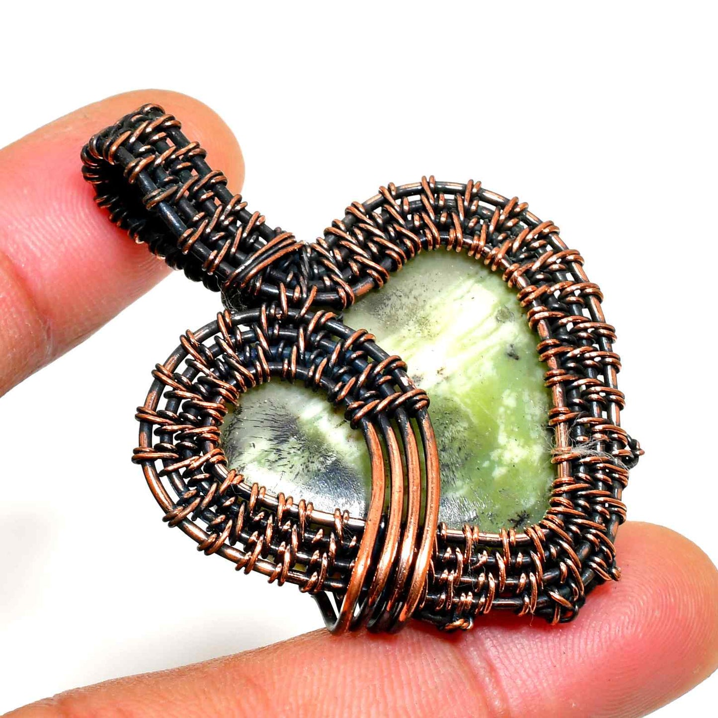 Heart’s Embrace – Green Stone & Copper Pendant