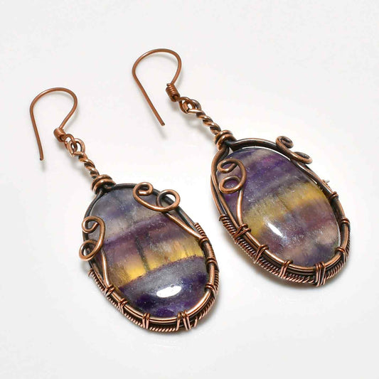 Balance’s Embrace – Fluorite & Oxidized Copper Earrings