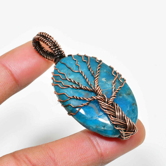 Azure Arbor – Blue Agate Copper Tree of Life Pendant
