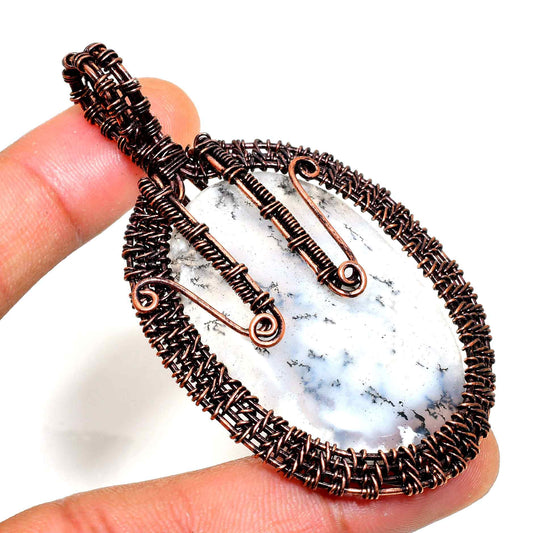 Celestial Whisper – White Stone & Oxidized Copper Pendant