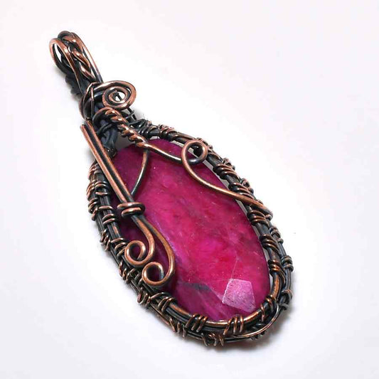 Ruby Reverie – Oxidized Copper Wire Pendant