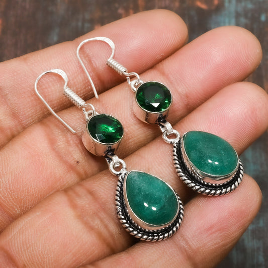 Verdant Charm – Green Aventurine & Sterling Silver Earrings