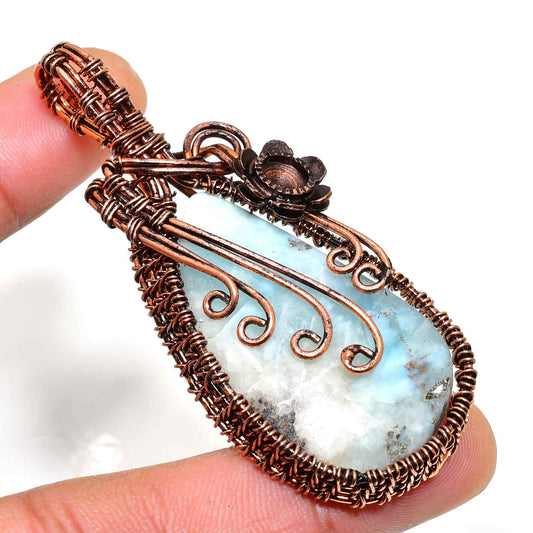 Celestial Waters – Aquamarine & Oxidized Copper Pendant