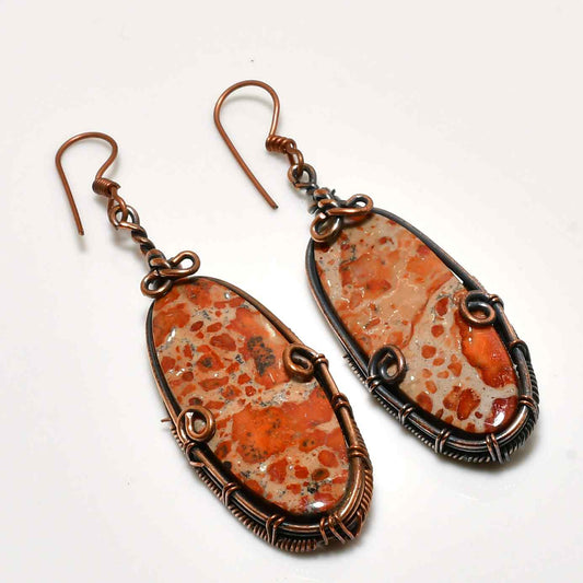 Earth Ember – Red Jasper Copper Earrings