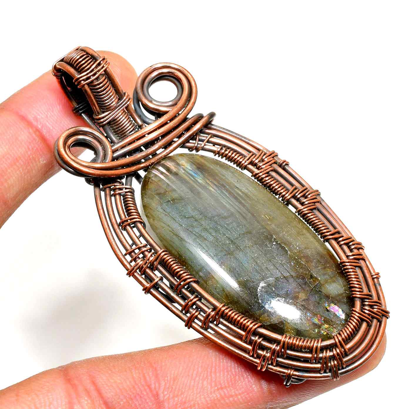 Aurora’s Aegis – Labradorite Copper Pendant